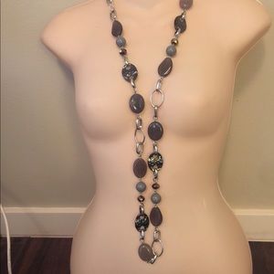 lia Sophia Silvertone Gray beaded elegant necklace